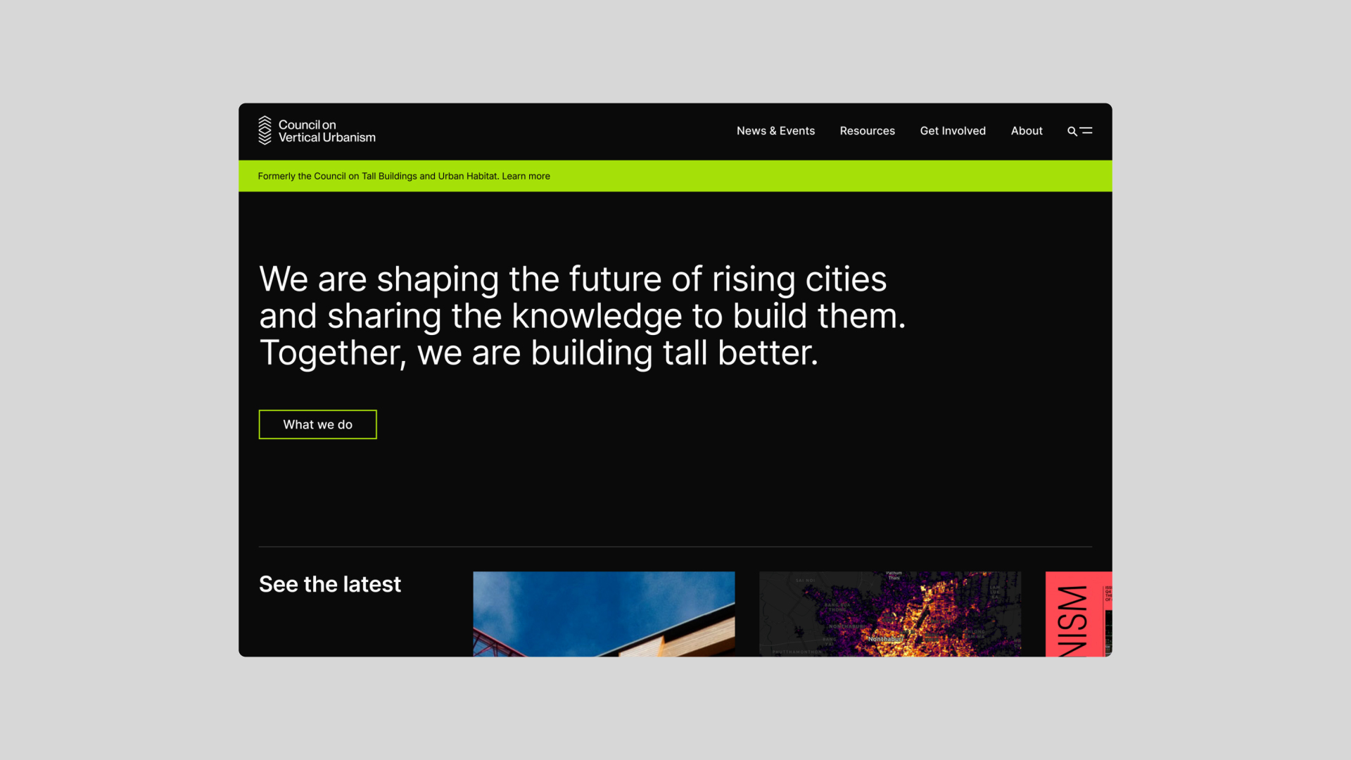 Static image of the Council on Vertical Urbanism website animation