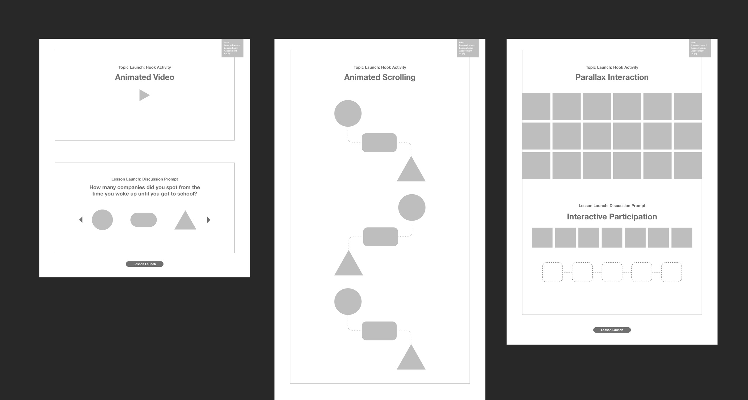 Savvas module wireframes