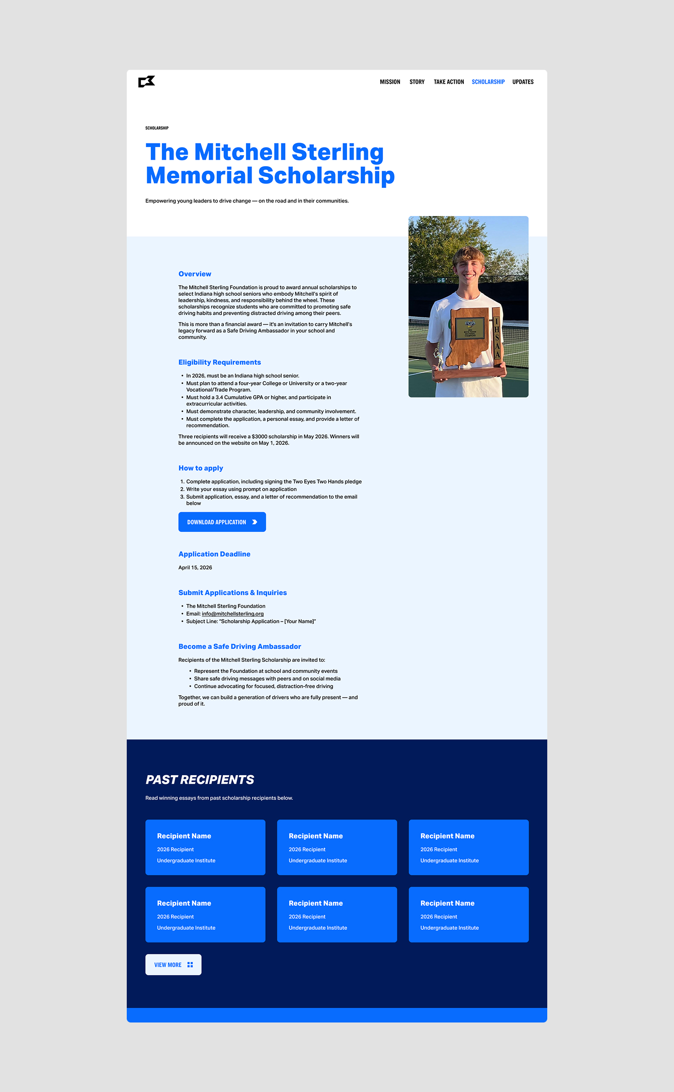 The Scholarship page of the Mitchell Sterling Foundation website.